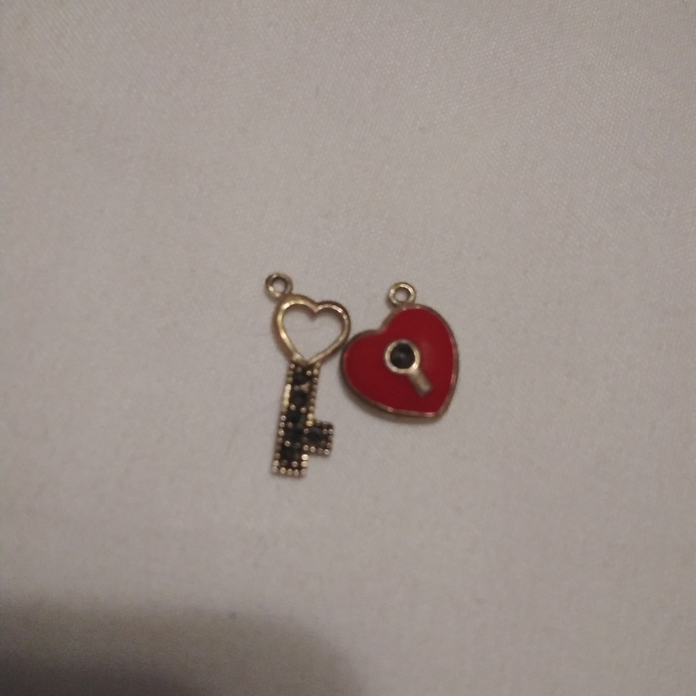 Vintage 925 Sterling & Enamel Heart/Key Charms